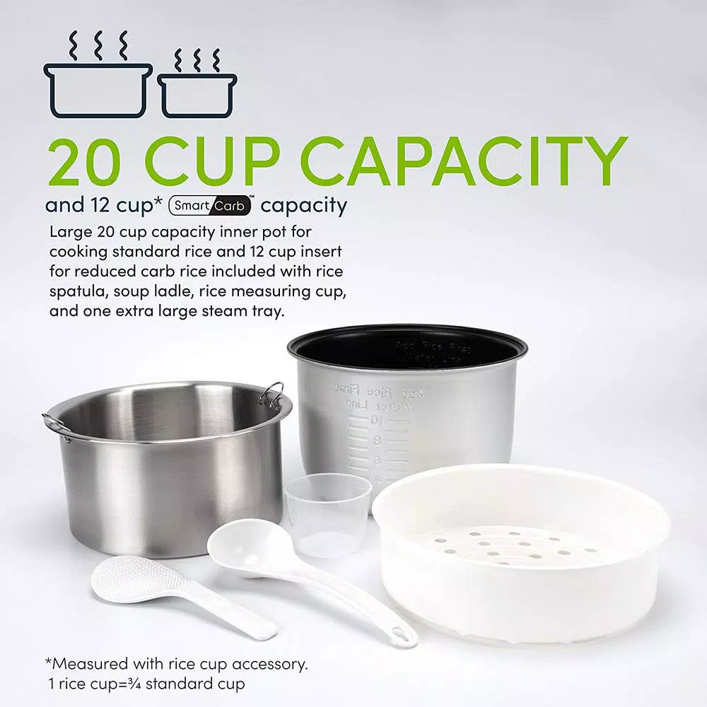 Aroma 20-Cup SmartCarb Digital Rice Cooker and Food Steamer, Stainless Steel