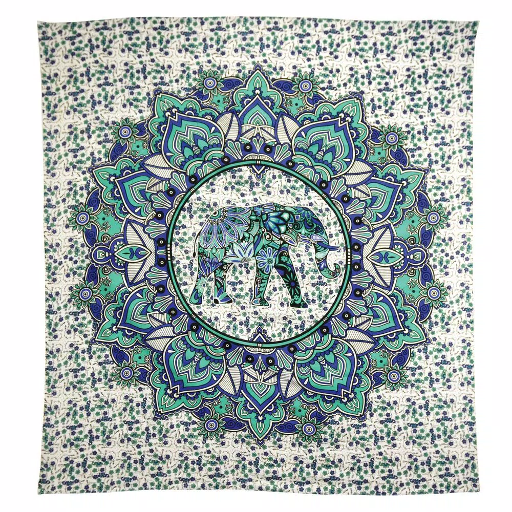 WallPops Ganesha Blue Elephant Mandala Bohemian Cotton Wall Tapestry, Multicolor