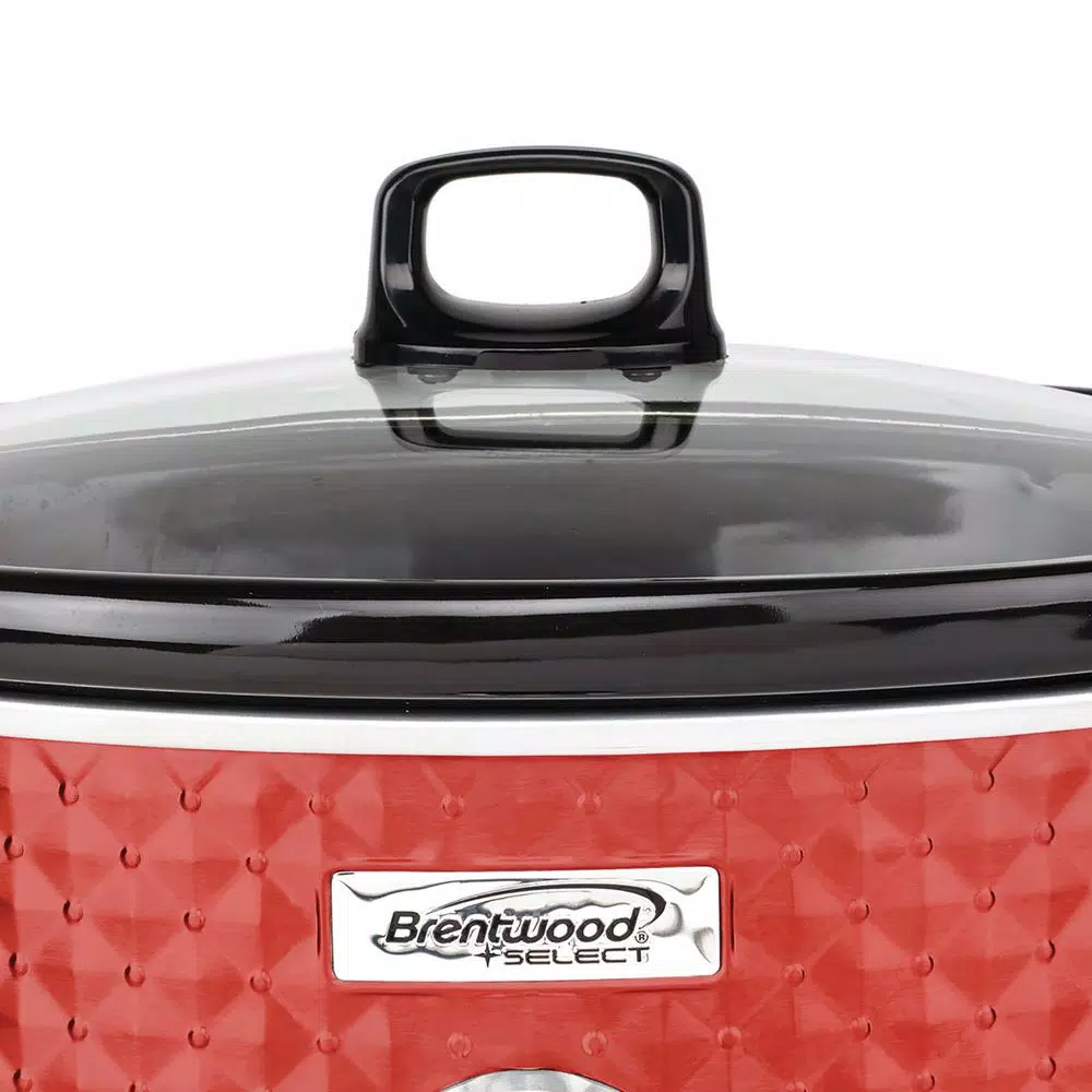 Brentwood Appliances 7 Qt. Red Slow Cooker with Removable Ceramic Pot and Tempered Glass Lid