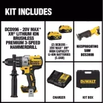 DEWALT 20V MAX XR Brushless 1/2 in. Hammer Drill & Reciprocating Saw Combo Kit with (2) 5.0Ah Batteries thumbnail 2