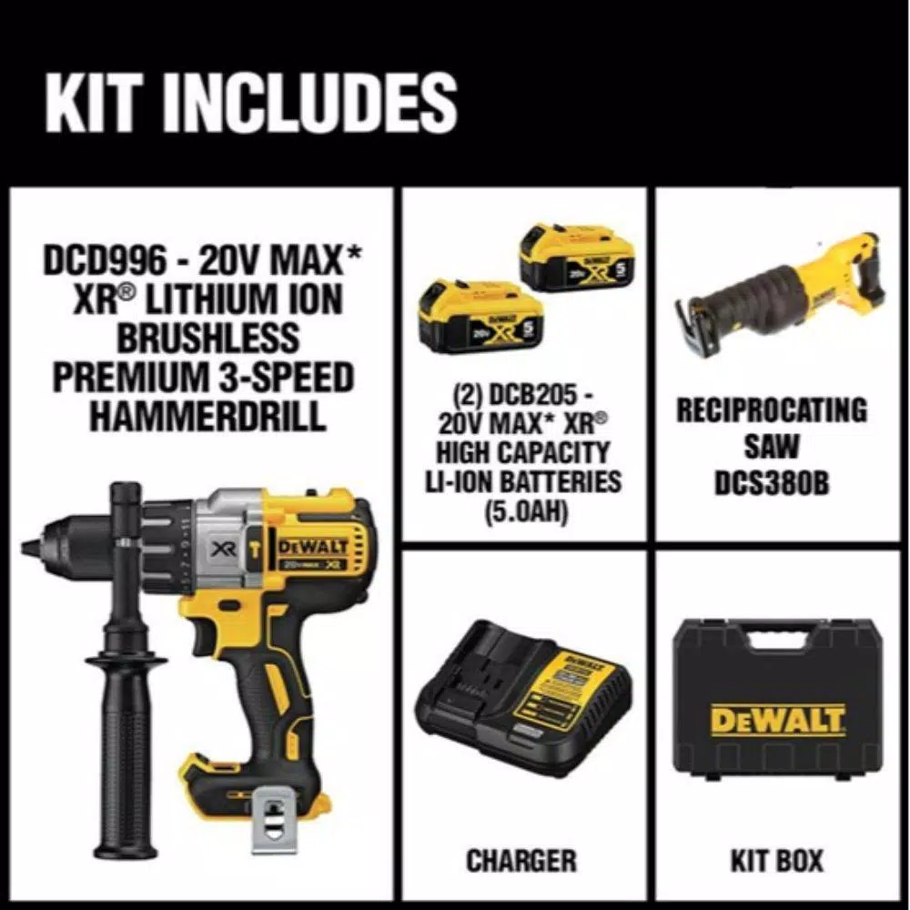 DEWALT 20V MAX XR Brushless 1/2 in. Hammer Drill & Reciprocating Saw Combo Kit with (2) 5.0Ah Batteries