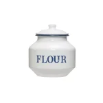 3R Studios Enameled Metal Flour Canister with Lid, Blue and White Classic Kitchen Storage thumbnail 1