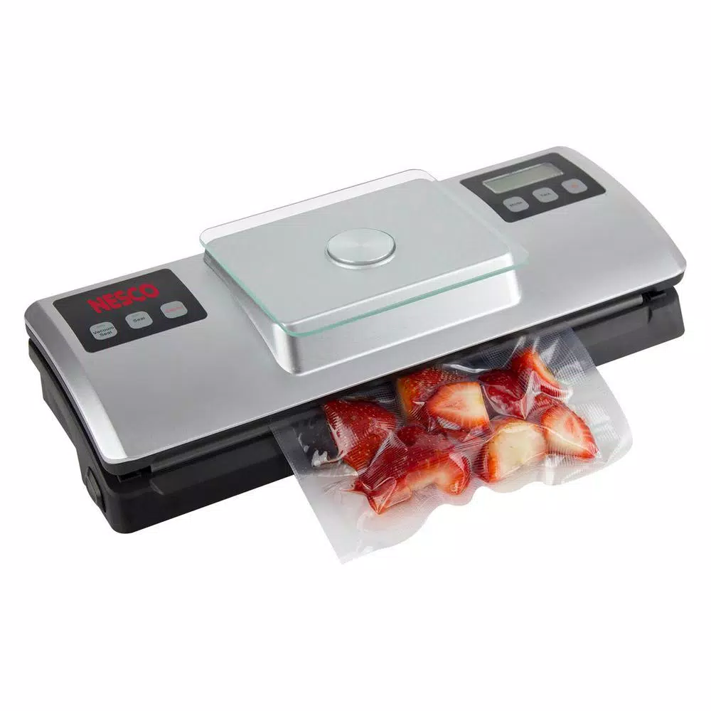 Nesco 2-in-1 Vacuum Sealer with Integrated Digital Scale and Bag Cutter, Silver