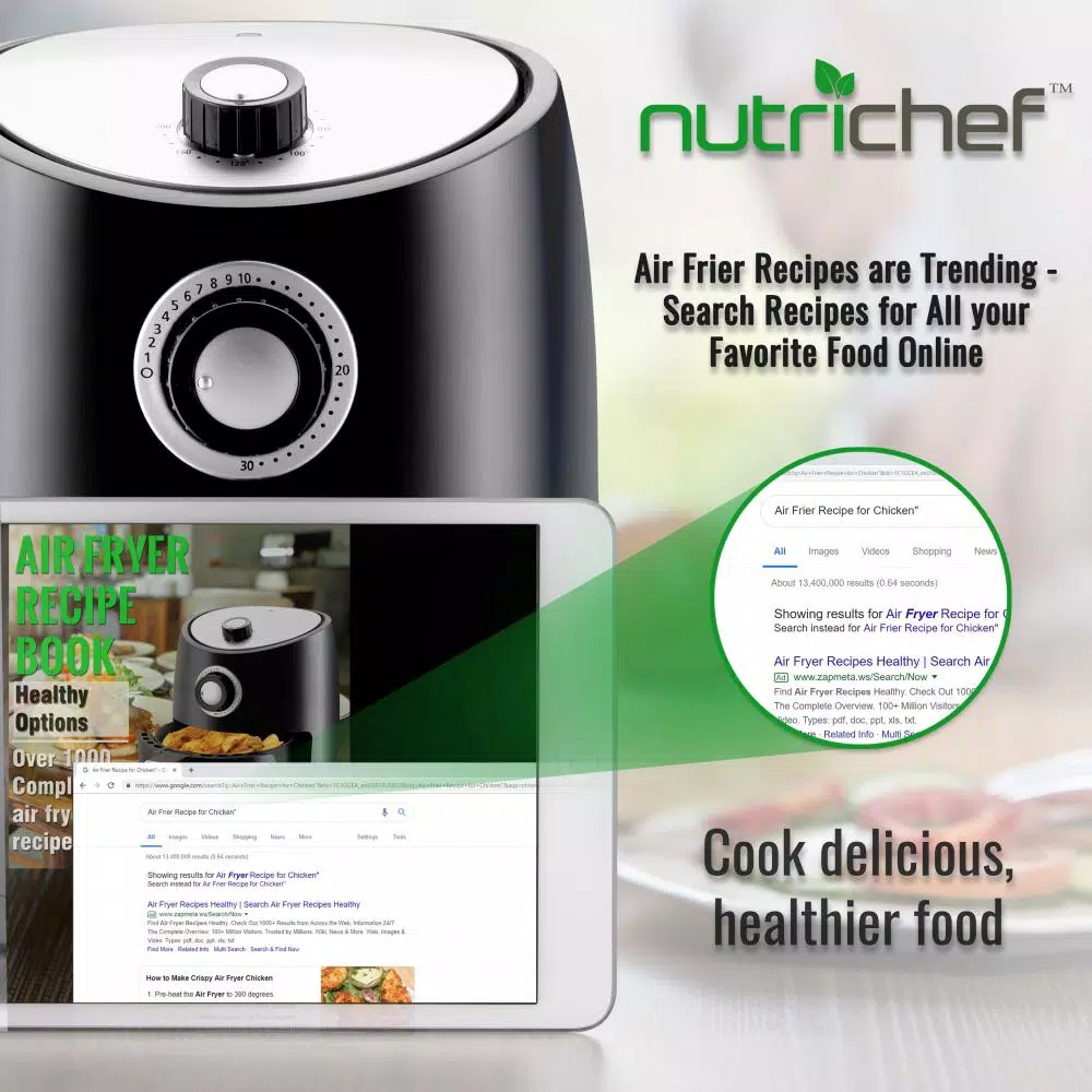 NutriChef 2-Quart Countertop Air Fryer Oven, 1000W Convection Cooker with Adjustable Temperature & Time