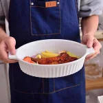 MALACASA 2-Piece White Oval Porcelain Bakeware Set - 9.5 in. and 11.25 in. Ceramic Baking Dishes thumbnail 5