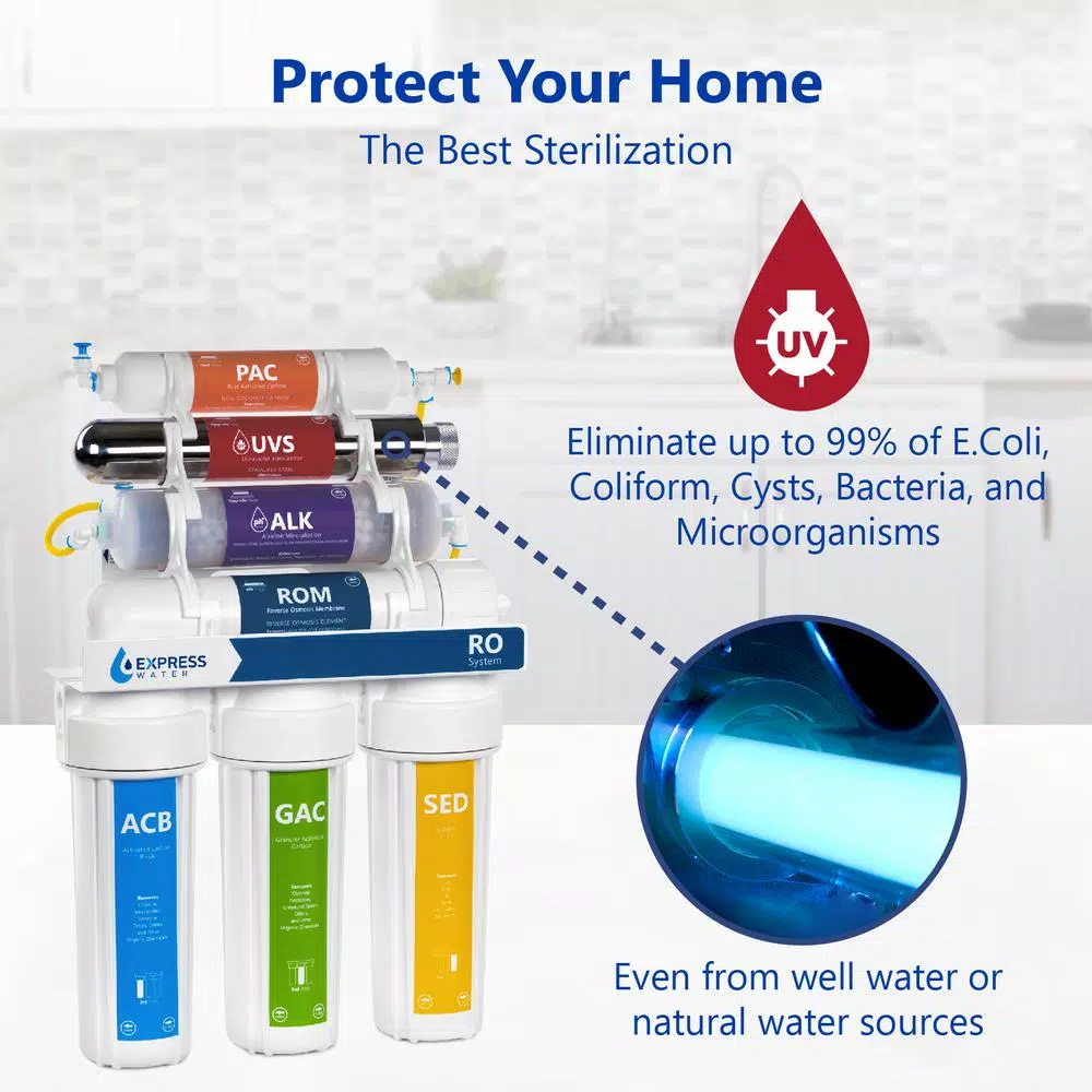 Express Water 11-Stage UV Reverse Osmosis Alkaline Water Filtration System with Tank and Faucet, 100 GPD