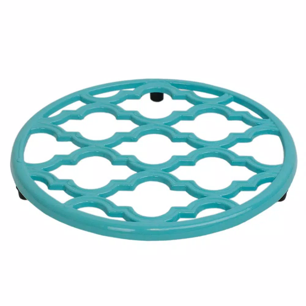 Home Basics Lattice Cast Iron Turquoise Trivet Set of 2 - Heat Resistant Decorative Hot Mats
