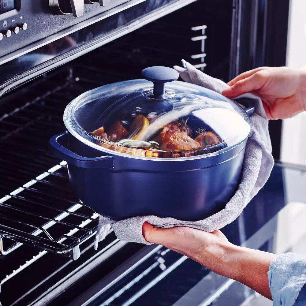 Blue Diamond 5.5 QT Blue Aluminum Nonstick Dutch Oven with Glass Lid