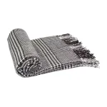 Glitzhome 60 in. Black and White Plaid Reversible Woven Acrylic Throw Blanket with Fringed Edges thumbnail 2