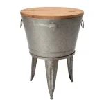 Glitzhome 26.29 in. Gray Galvanized Metal Beverage Tub with Firwood Lid and Metal Stand thumbnail 1