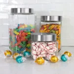 Unbranded 4-Piece Glass Canister Set with Brushed Stainless Steel Lids thumbnail 4