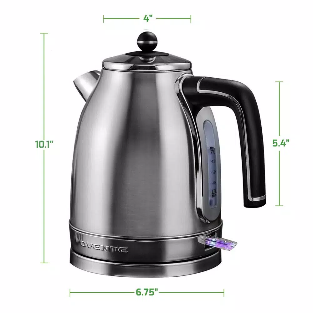 Ovente KS777 1.7L Stainless Steel Electric Kettle, 1500W Rapid Boil with Auto Shut-Off