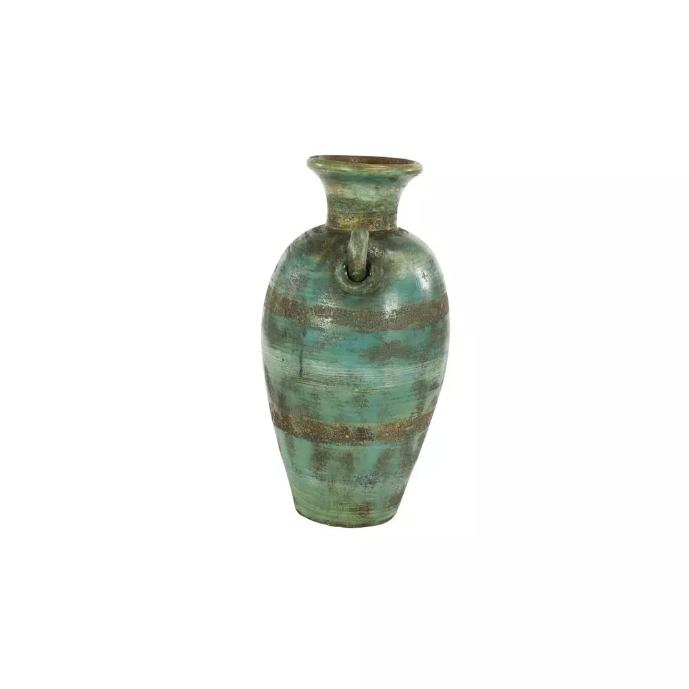 LITTON LANE 23-Inch Distressed Ceramic Amphora Vase - Green, Black, and Yellow Mediterranean Style Floor Vase