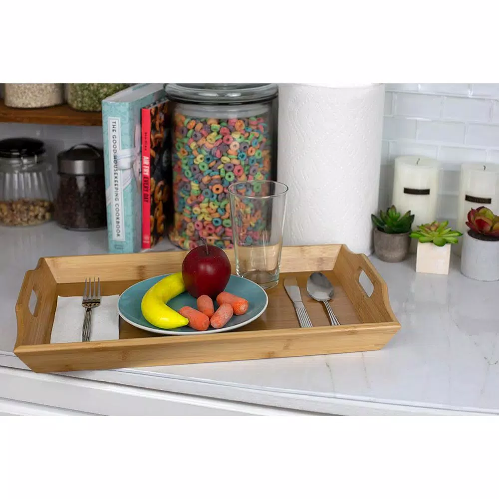 Unbranded Rectangular Bamboo Serving Tray - Rustic Brown Eco-Friendly Multi-Purpose Tray