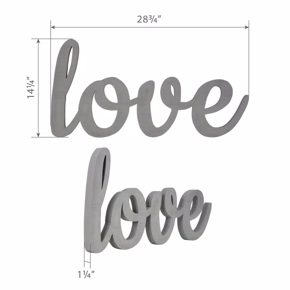 Pinnacle Love Grey Wood Decorative Sign - Handcrafted Rustic Farmhouse Script Wall Decor