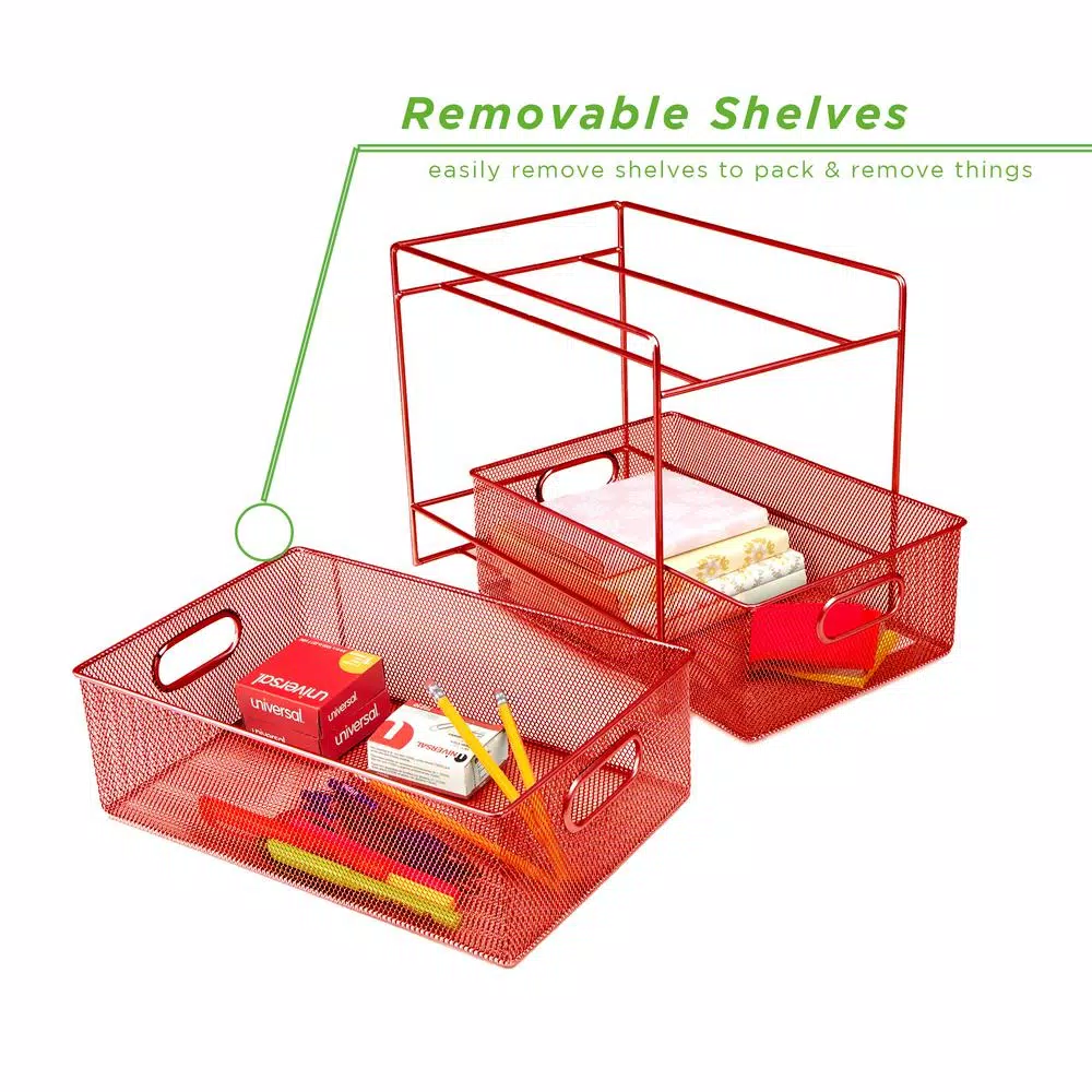 MIND READER 2-Tier Red Metal Mesh Utensil Caddy & Flatware Organizer