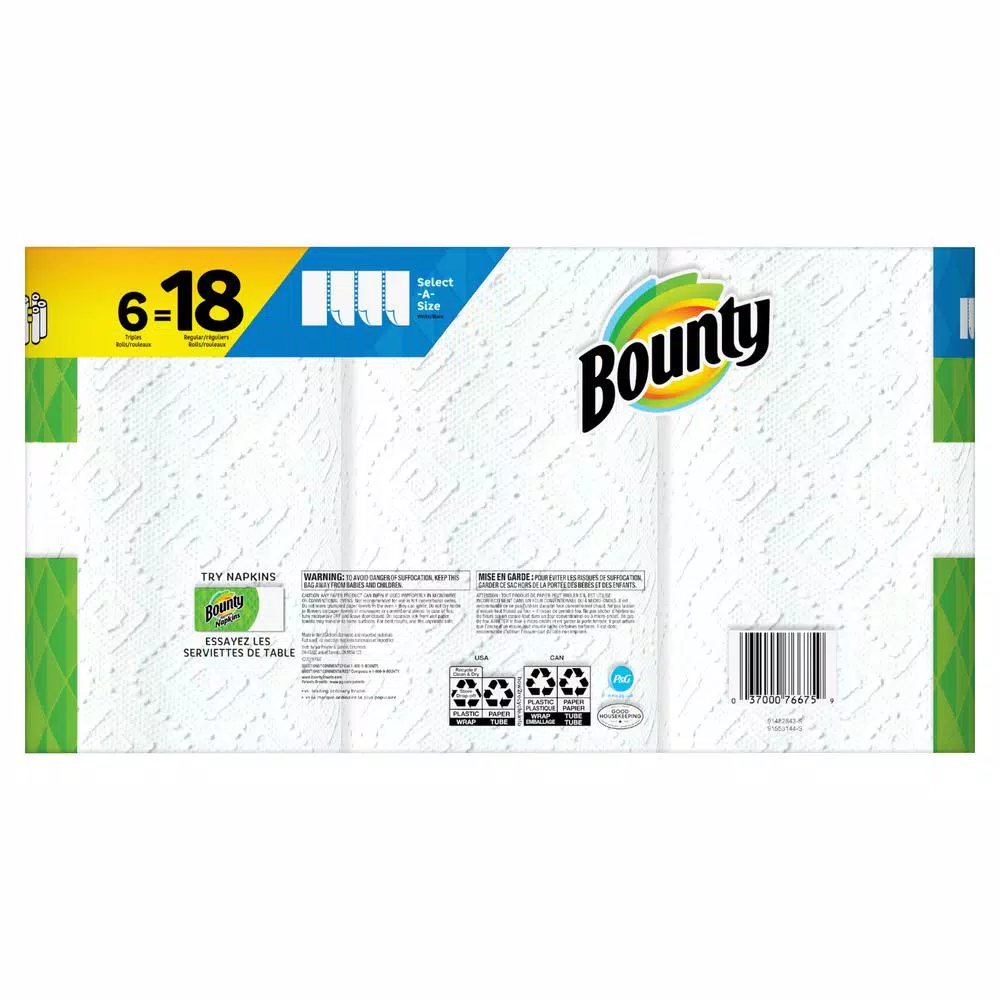 Bounty Select-A-Size White Paper Towels, 6 Triple Rolls