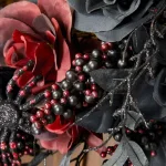 Home Accents Holiday 30 in. Black and Burgundy Artificial Rose Halloween Wreath thumbnail 5