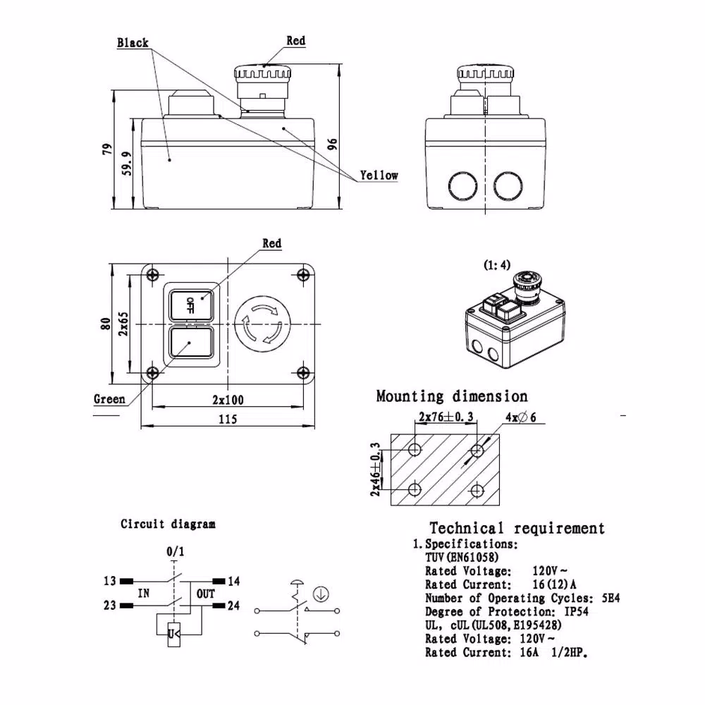 POWERTEC 120V Magnetic Switch Box for Power Tools, 16-Amp, 1/2 HP