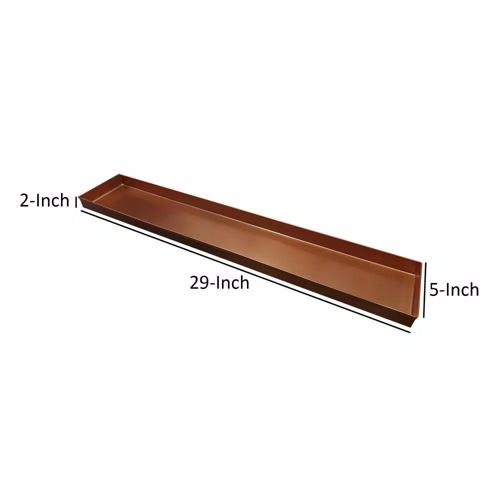 Benjara 29 in. Copper Rectangular Metal Decorative Plant Tray with Trim Edges