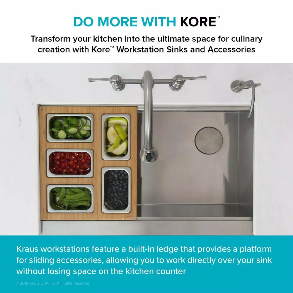 KRAUS 16.75 in. Workstation Sink Accessory Set with Bamboo Board, Stainless Steel Mixing Bowl and Colander
