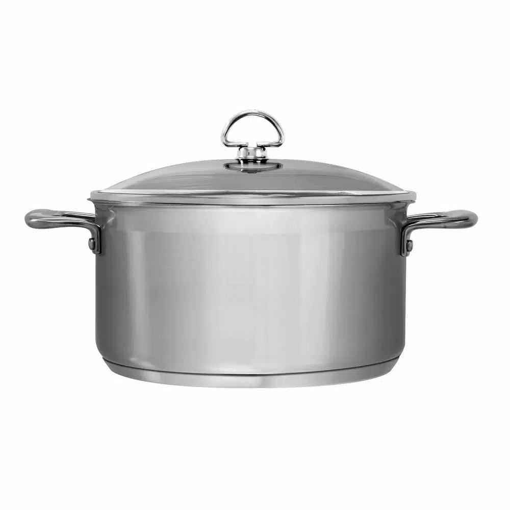 Chantal Induction 21 Steel 6 Qt. Round Stainless Steel Casserole Dish with Glass Lid, Brushed Stainless Steel