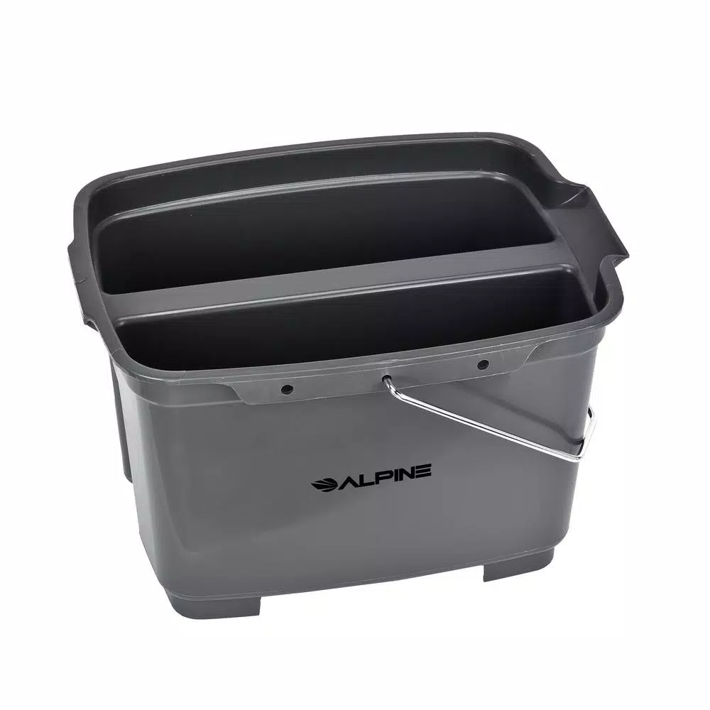 Alpine Industries 19.5 Qt. Divided Plastic Cleaning Caddy with Metal Handle, Gray