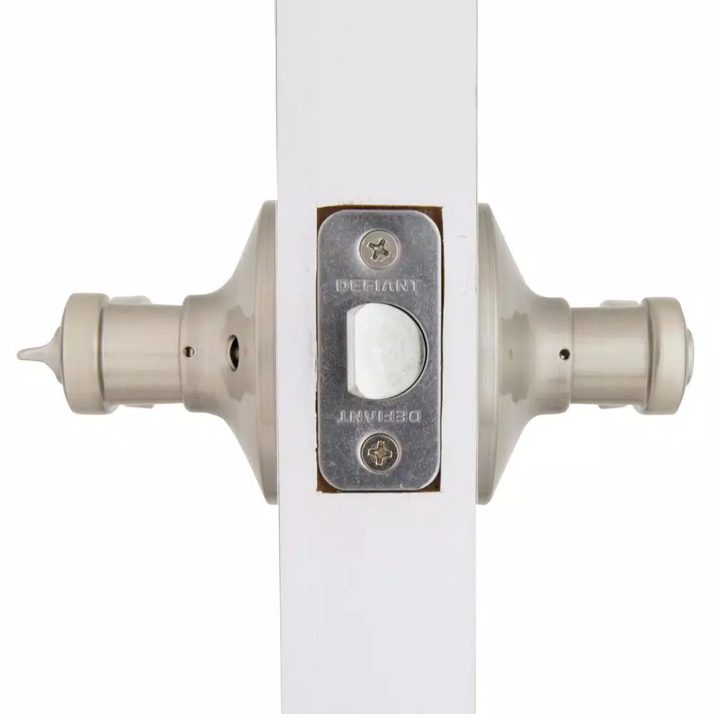 Defiant Scroll Satin Nickel Privacy Lever Set for Bedroom and Bathroom Doors