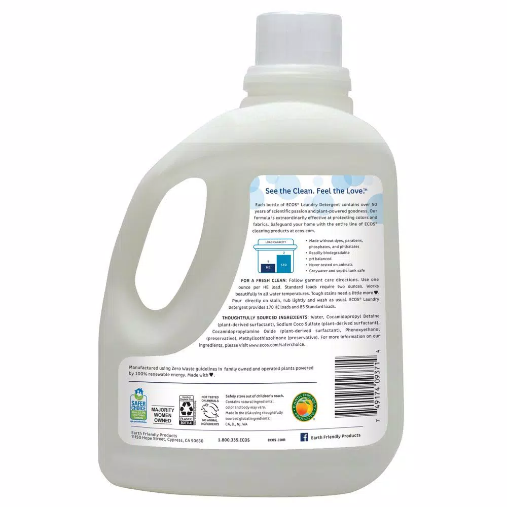 ECOS 2X Ultra Concentrate Free and Clear Liquid Laundry Detergent, 170 oz.