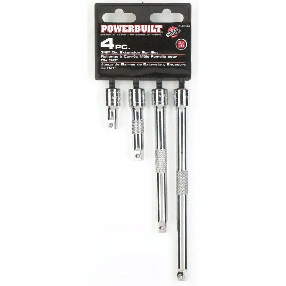 Powerbuilt 3/8 in. Drive Extension Bar Set, 4-Piece Chrome Vanadium Steel