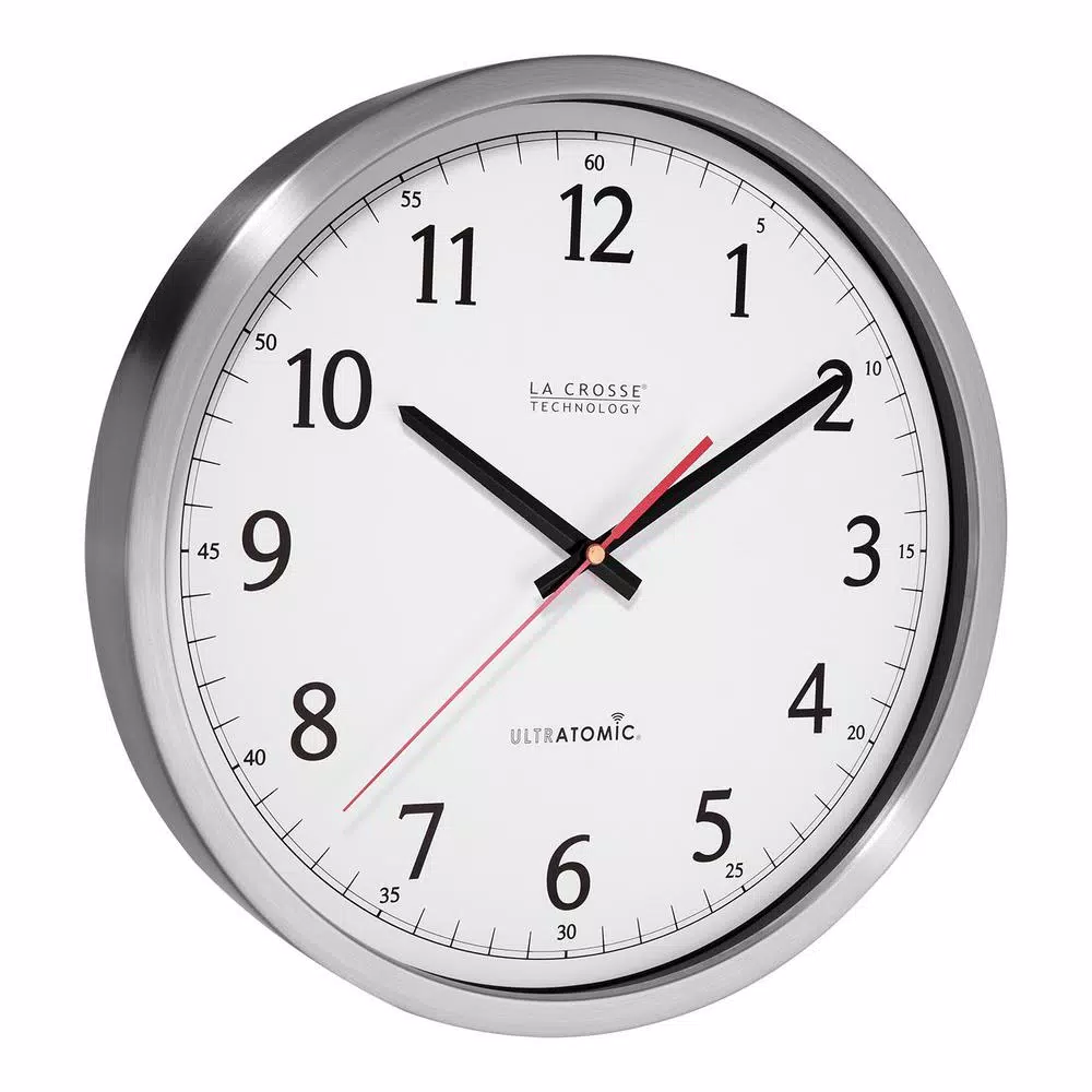 La Crosse Technology UltrAtomic 14 in. Round Atomic Analog Wall Clock - Silver Chrome Metal Frame