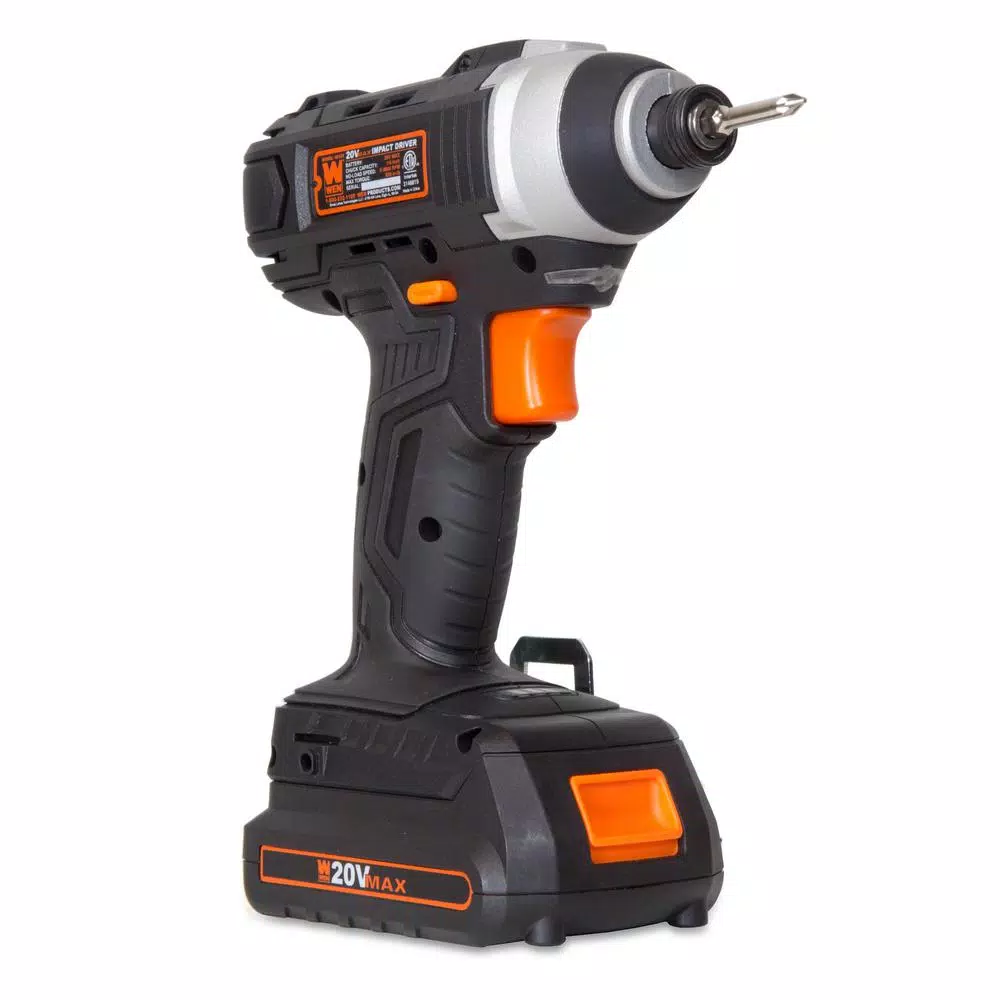 WEN 20V MAX Cordless 1/4-in. Impact Driver Kit with 1.5 Ah Battery, Charger, Bits, and Carrying Bag