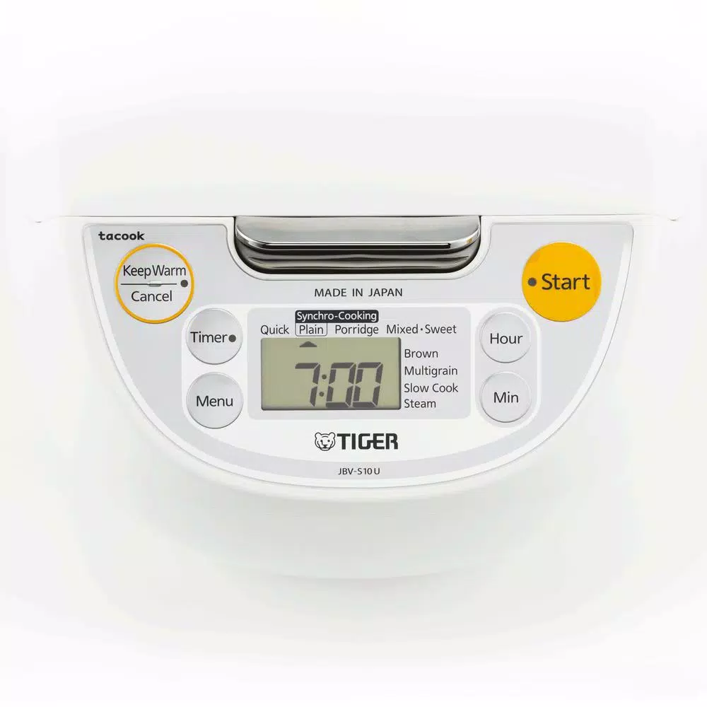 Tiger JBV-S10U 5.5-Cup Micom Rice Cooker with Tacook Cooking Plate, White