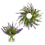 Nearly Natural 16 in. Lavender Wreath and 12 in. Lavender Arrangement Set of 2 thumbnail 1