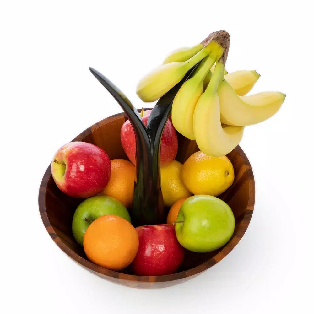 Casa Bellante 12 in. Acacia Wood Fruit Bowl with Removable Banana Stem