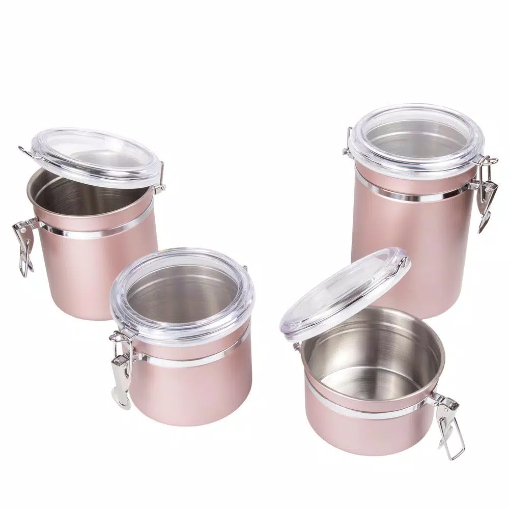 Creative Home Rose Gold Stainless Steel Canister Set, 4-Piece Airtight Food Storage Containers with Locking Clamp