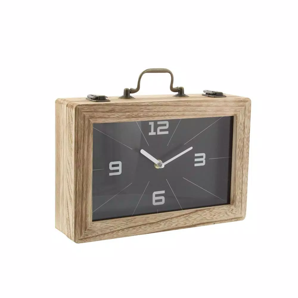 LITTON LANE Vintage Brown and Black Rectangular Wooden Suitcase Table Clock, 8 x 12 in.