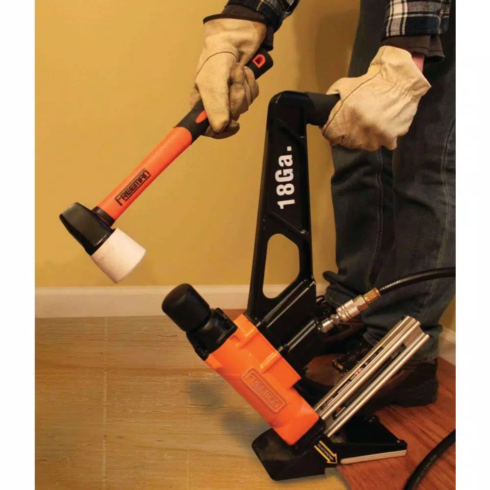 Freeman Professional Pneumatic Flooring Nailer Kit with Fasteners, 2-Piece 18-Gauge Set