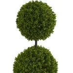 Nearly Natural 4 ft. Artificial Boxwood Double Ball Topiary Tree in Sand Oval Planter thumbnail 2