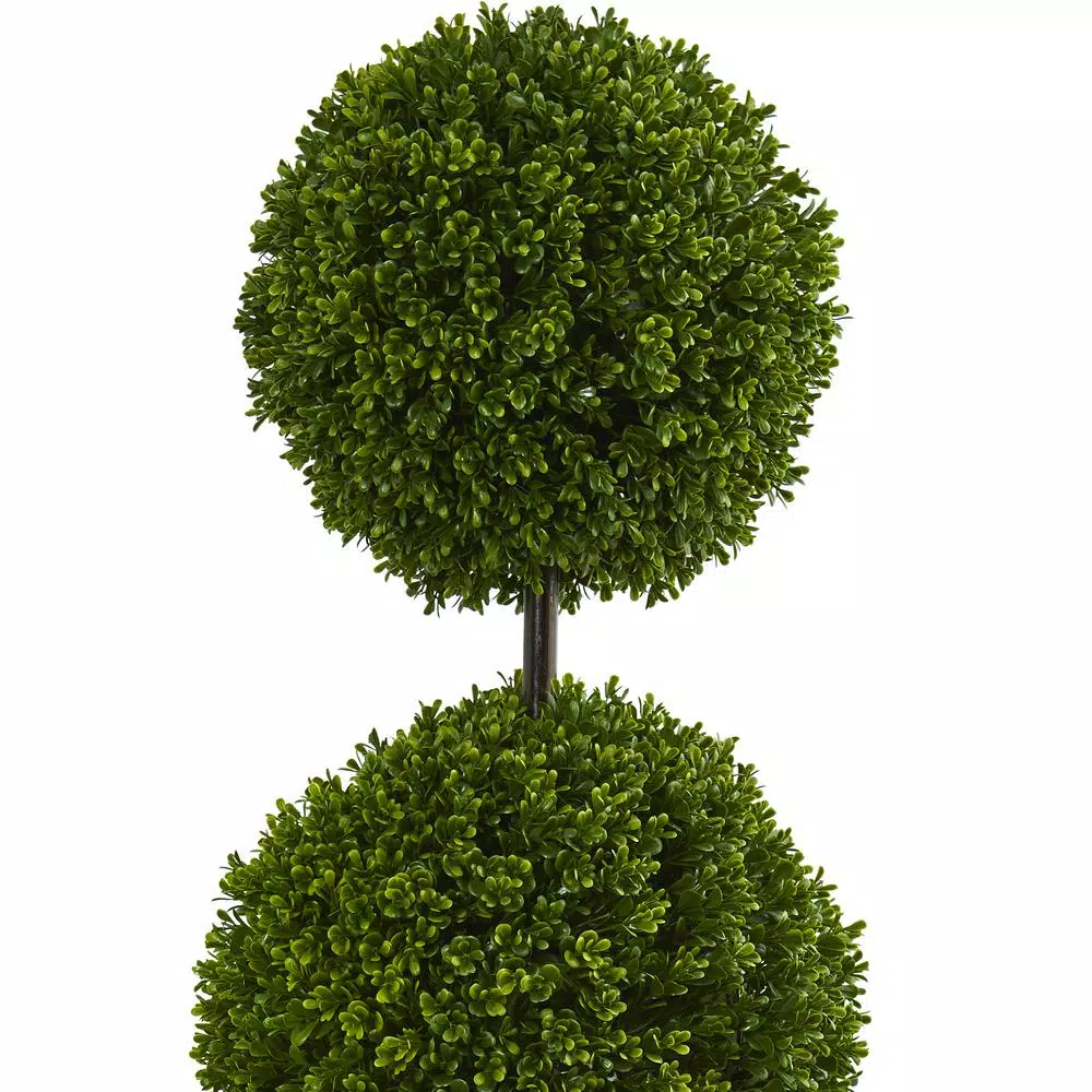 Nearly Natural 4 ft. Artificial Boxwood Double Ball Topiary Tree in Sand Oval Planter