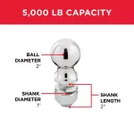 TowSmart 2 in. Chrome Hitch Ball, 5,000 lb. Capacity, 1 in. x 2 in. Shank thumbnail 3