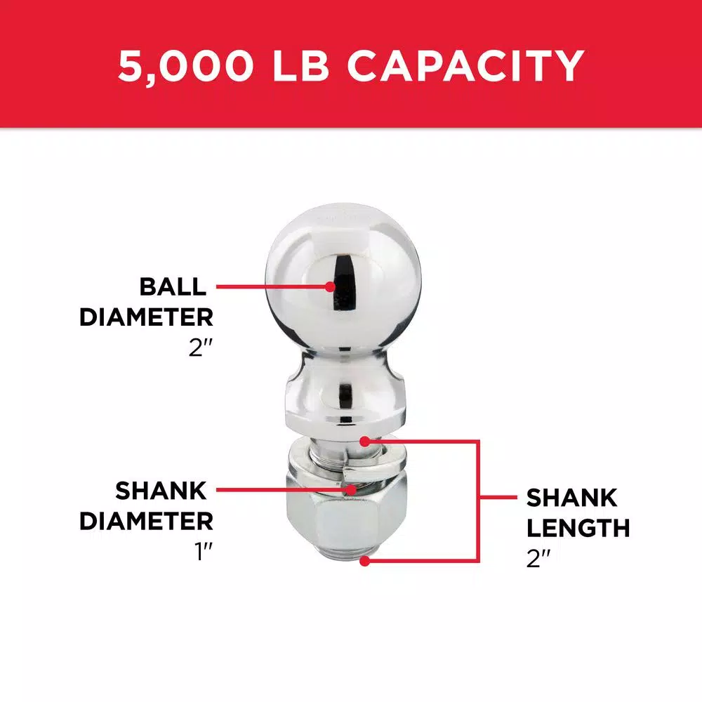 TowSmart 2 in. Chrome Hitch Ball, 5,000 lb. Capacity, 1 in. x 2 in. Shank