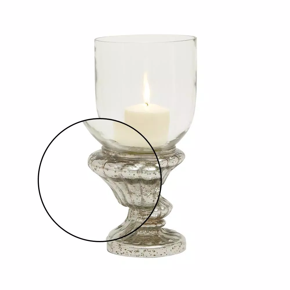 LITTON LANE 14" Tarnished Silver Glass Hurricane Candle Holder - Classic Fluted Pedestal