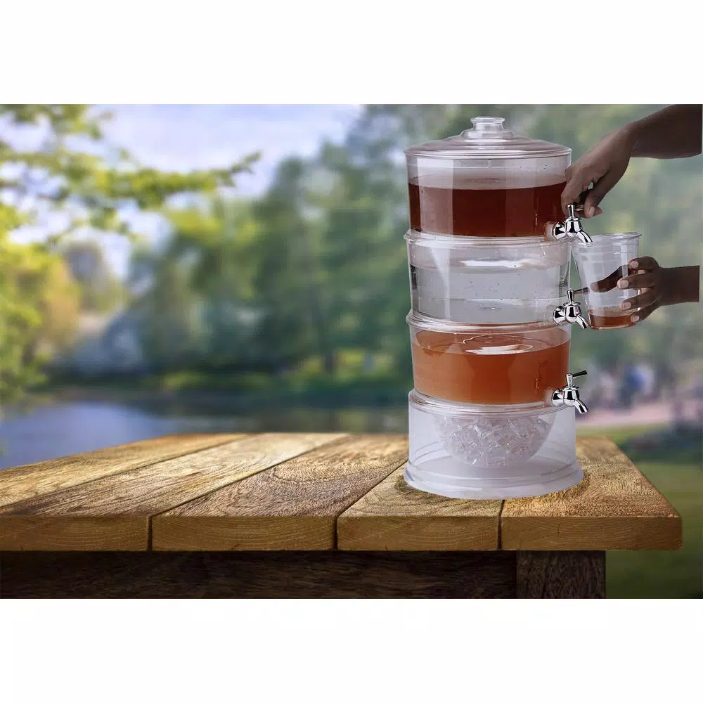 Mind Reader 3-Tier Stackable Beverage Dispenser, 3 Gallon Clear Plastic Drink Holder with Ice Compartment