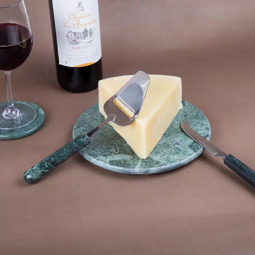 Creative Home Stainless Steel Cheese Cutter and Knife Set with Natural Green Marble Handles (2-Piece)