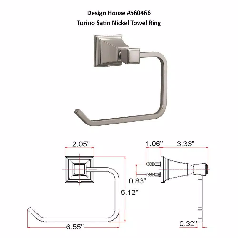 Design House Torino Satin Nickel Towel Ring - Transitional Hand Towel Holder