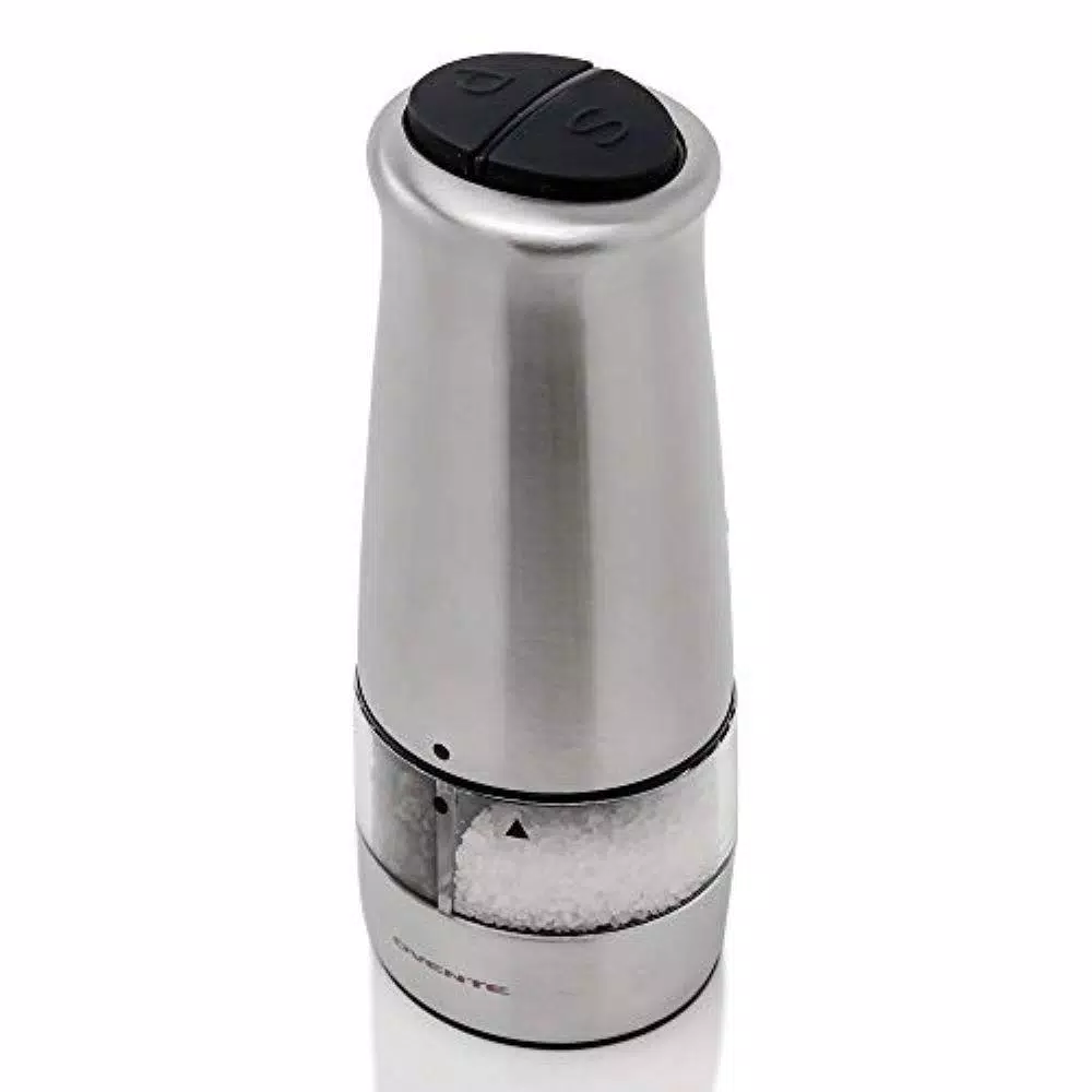 Ovente 2-in-1 Electric Salt and Pepper Grinder, Stainless Steel Silver, Battery Operated
