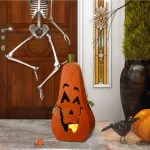 Glitzhome 23.62 in. Metal Jack-O-Lantern Halloween Decor with LED Pillar Candle thumbnail 6