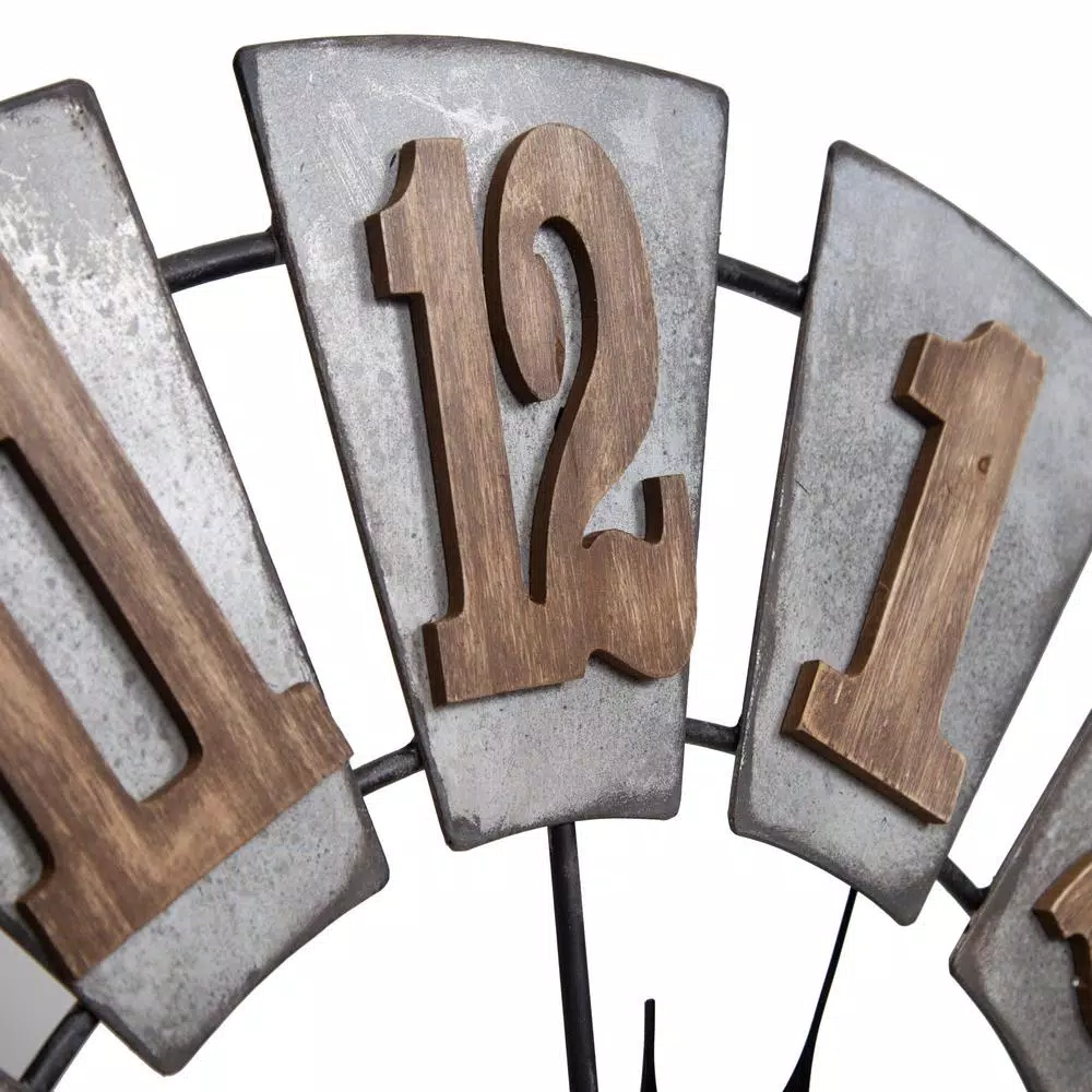 Pinnacle Gallery Solutions Oversized Windmill Wall Clock - Distressed Silver Metal and Wood