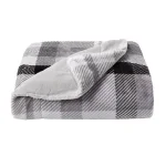 Lavish Home Oversized Faux Fur Phantom Grey Plaid Flannel Hypoallergenic Throw Blanket thumbnail 1